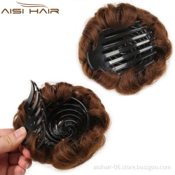 Best Selling Synthetic 9 Flowers Roll Small Bun Hair Pieces Clip In False Hair Accessories Heat Resistant Fiber